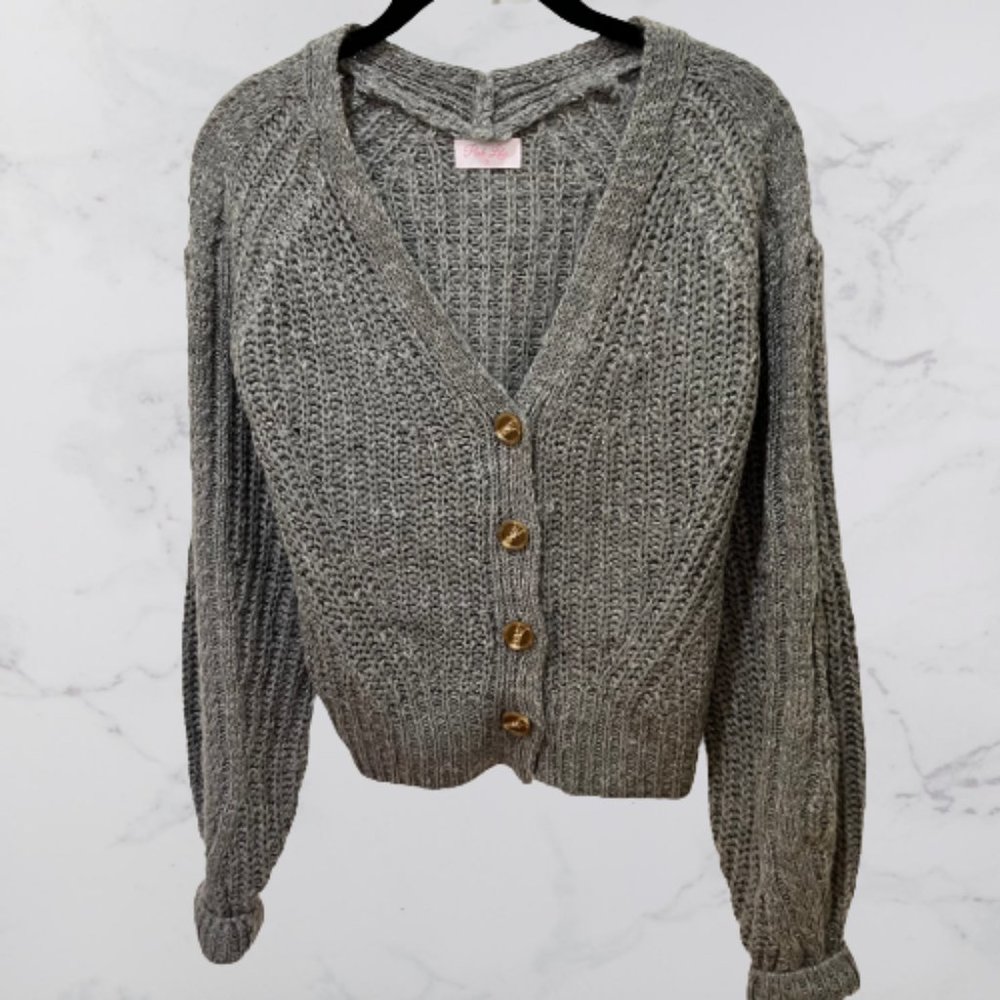 NWOT Pink Lily Grey Knit Button-Down Sweater Cardigan | S